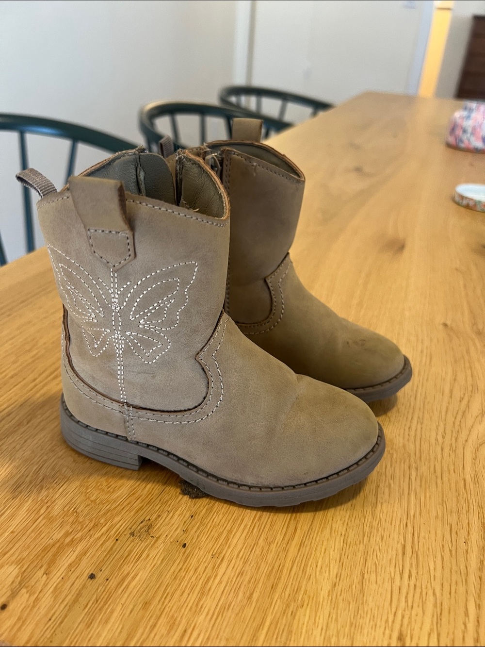 Carter's Kids Tan Pull-On Boots with Butterfly Stitch